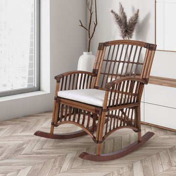 Swayze Bohemian Farmhouse Woven Rattan/Wood Rocking Chair - JONATHAN Y